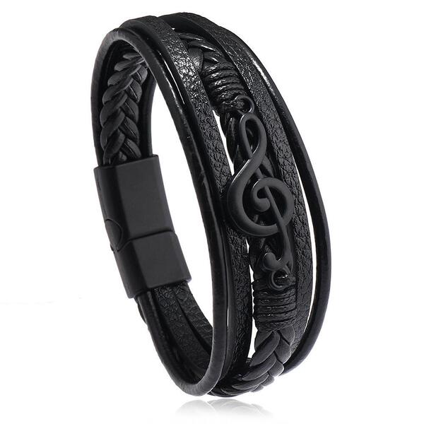 Cross-border New Retro Creative Men's Bracelet Music Symbol Simple Leather Multi-layer Bracelet Magnetic Buckle Jewelry